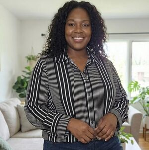 Maggie Barnes Black and White Striped Button Down Shirt